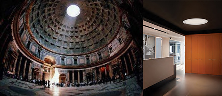 Pantheon (Marcus Agrippa, 2/ BC - 14 AD) / lámpara de techo BIG (diseño de Lievore Altherr Molina)