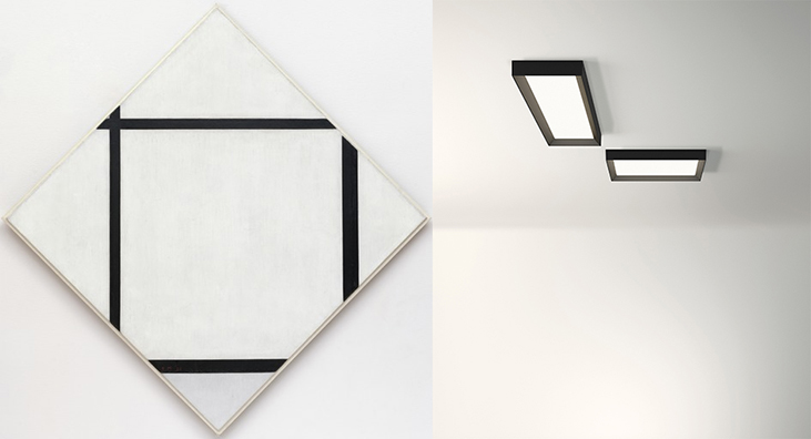 Tableau1: Lozenge with Four Lines and Gray (Mondrian, 1926) / lámpara de techo UP (diseño de Ramos & Bassols) 